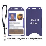 Badge Holder & Round Lanyard Combo Pack - 100 sets